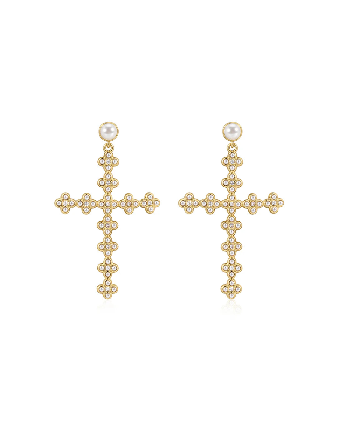 Daisy Stud Cross Earrings | Gold