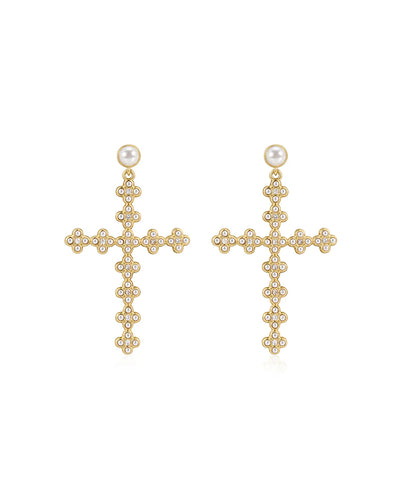 Daisy Stud Cross Earrings | Gold