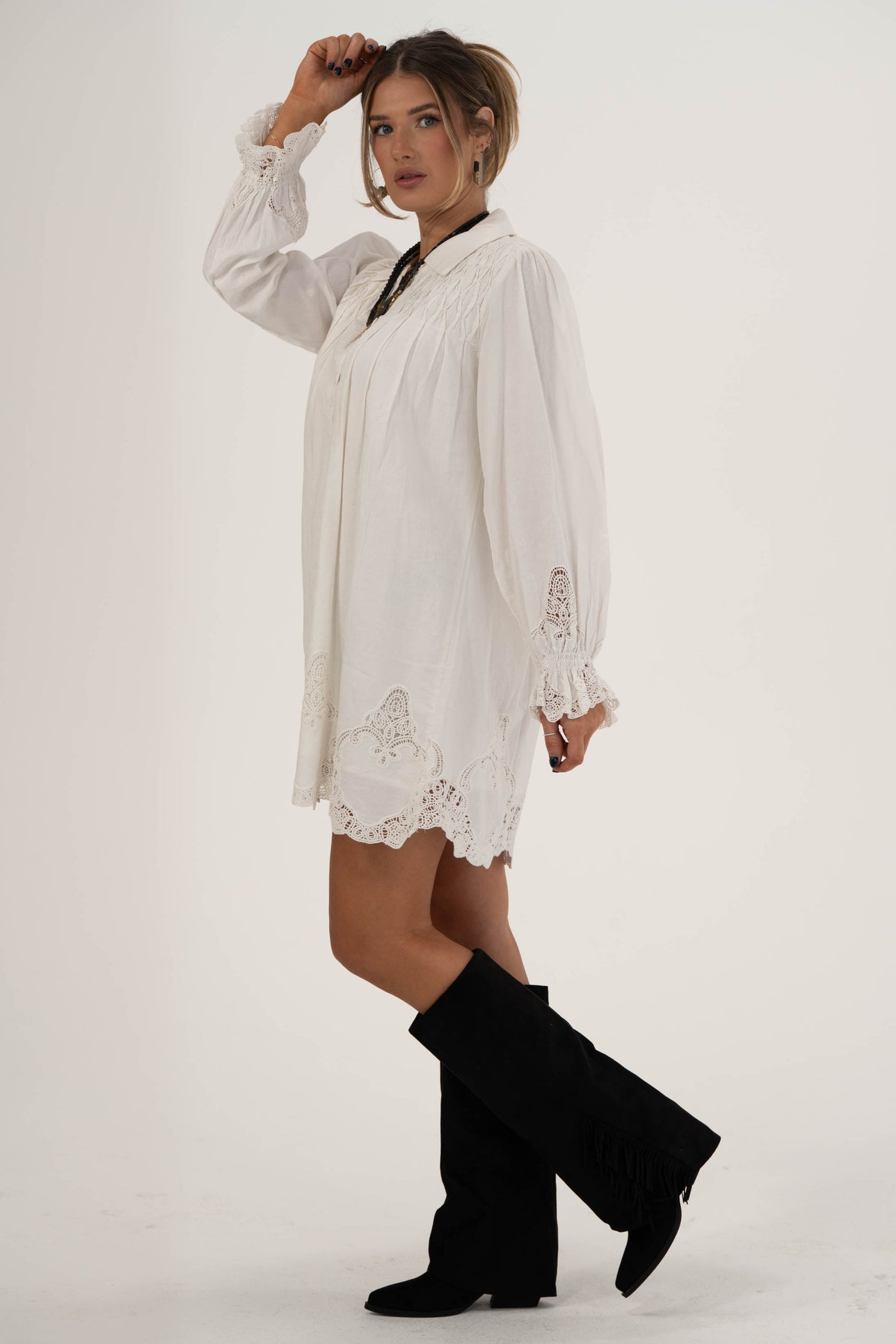 Leona Mini Dress | White Lace Embroidery