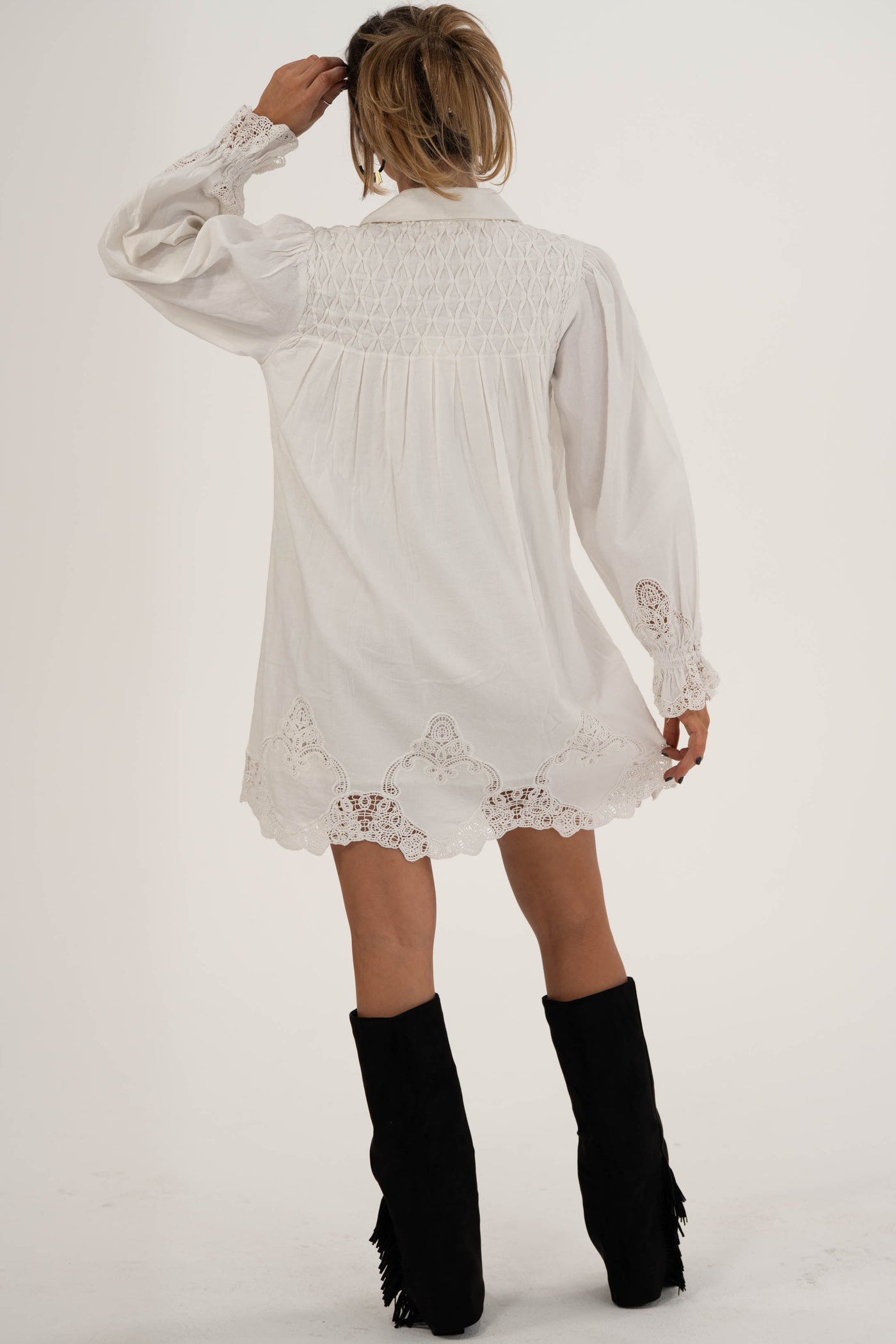 Leona Mini Dress | White Lace Embroidery