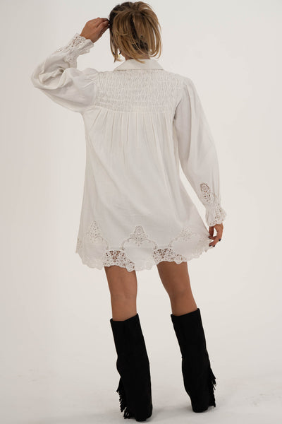 Leona Mini Dress | White Lace Embroidery