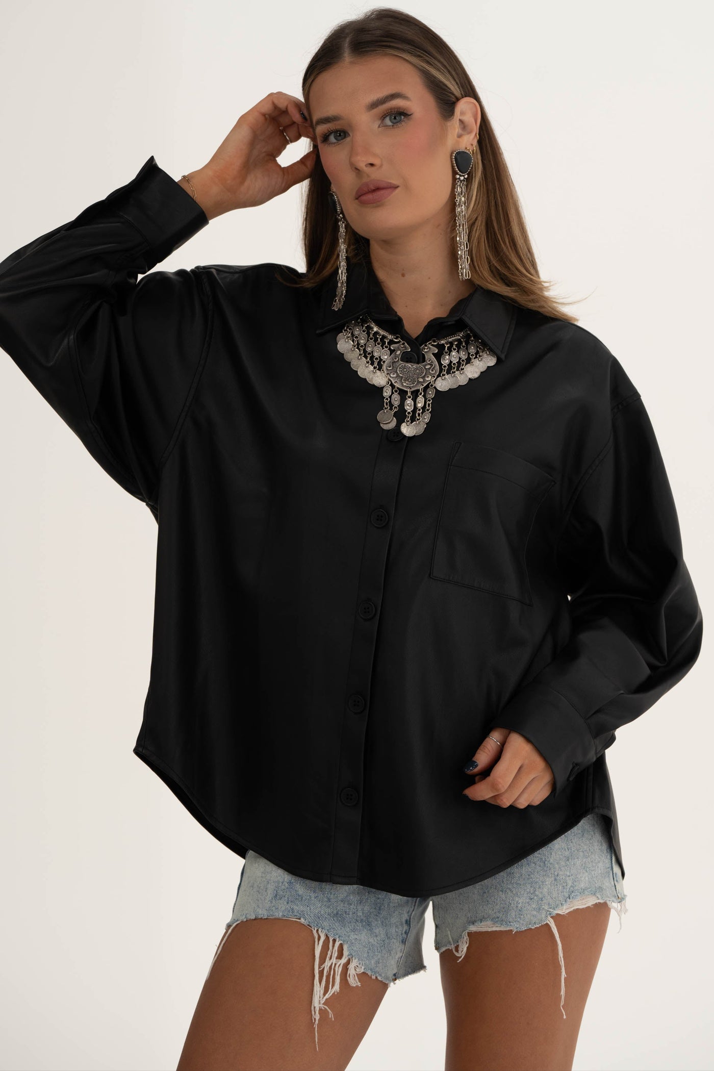 Sloane Leather Button Down Shirt