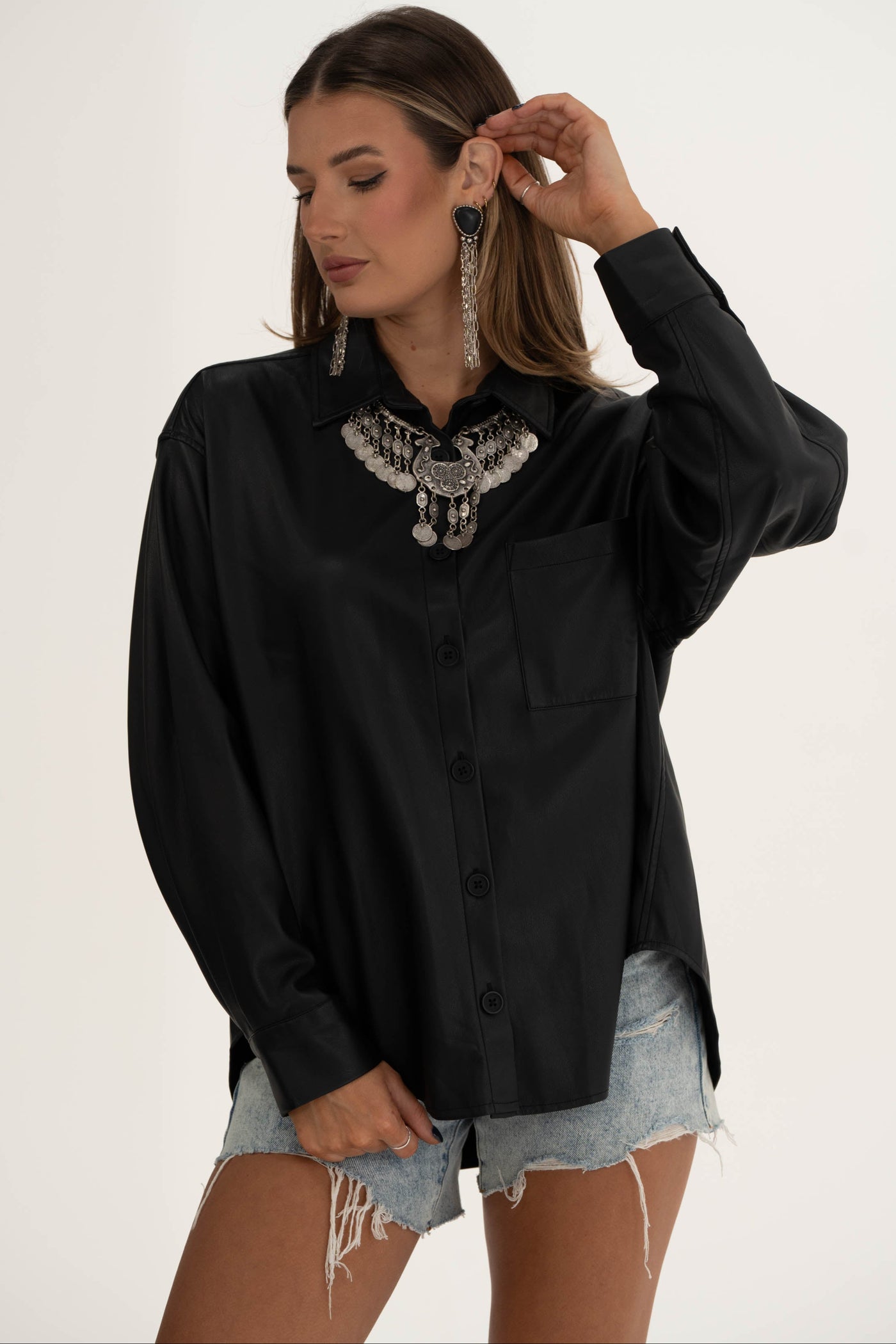 Sloane Leather Button Down Shirt