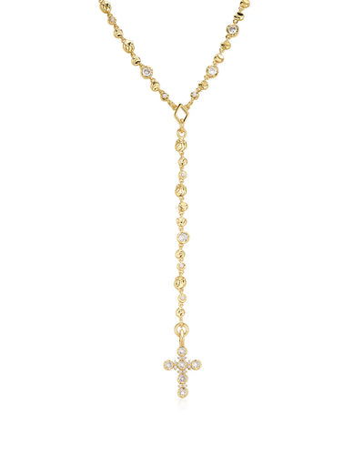 Rosette Cross Rosary Necklace | Gold