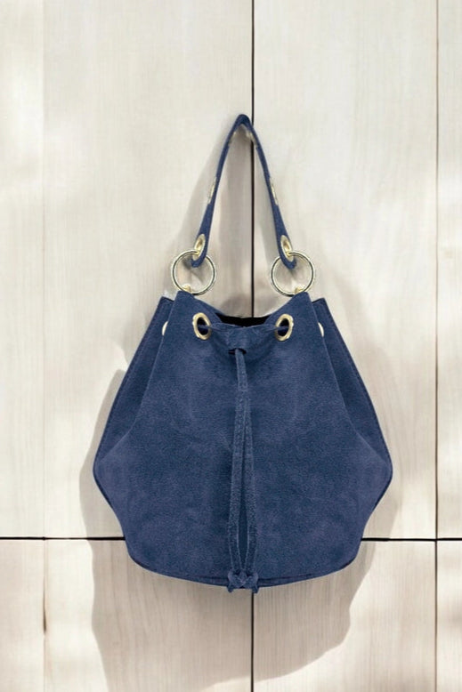 Arlecchino Bucket Bag | Blue Suede