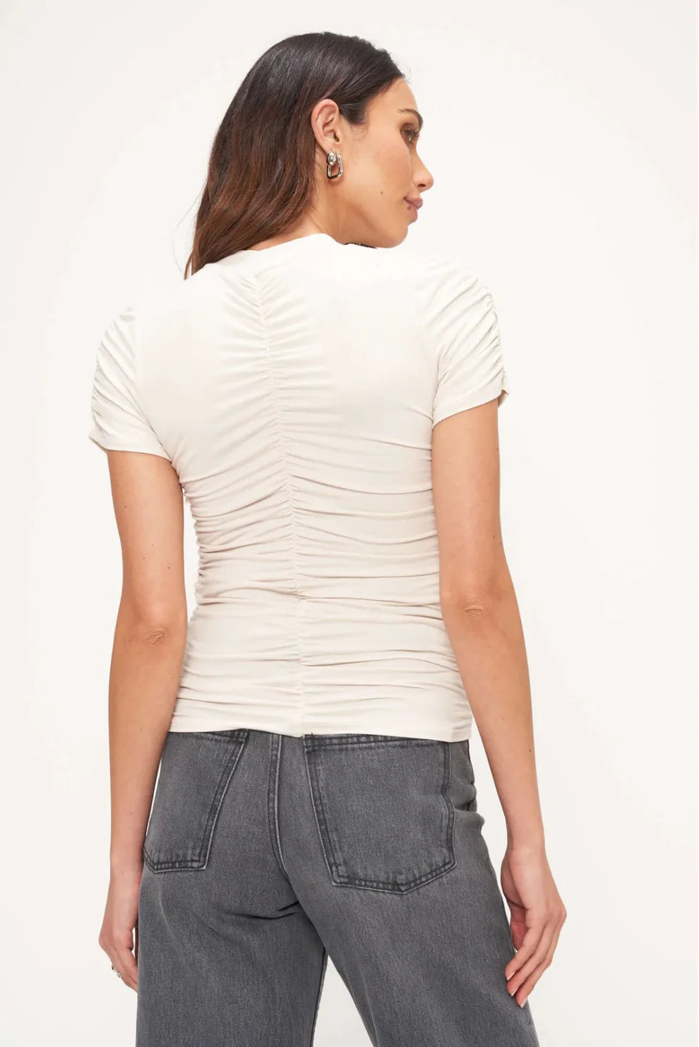 Backstage Ruched Mockneck Tee | Antique White