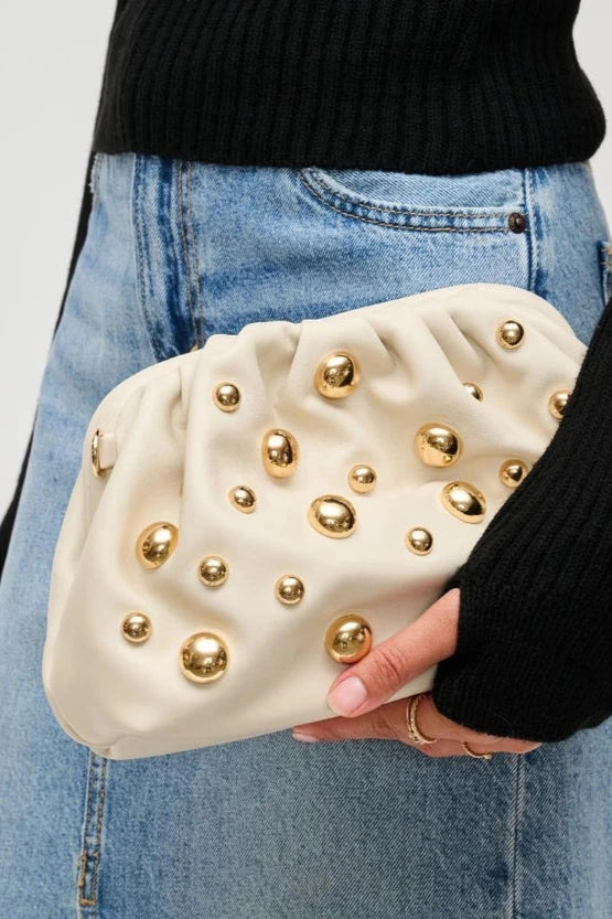 Carey Studded Clutch | Oatmilk