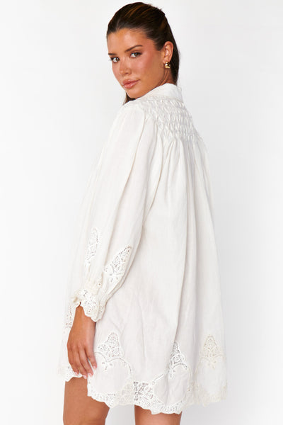 Leona Mini Dress | White Lace Embroidery