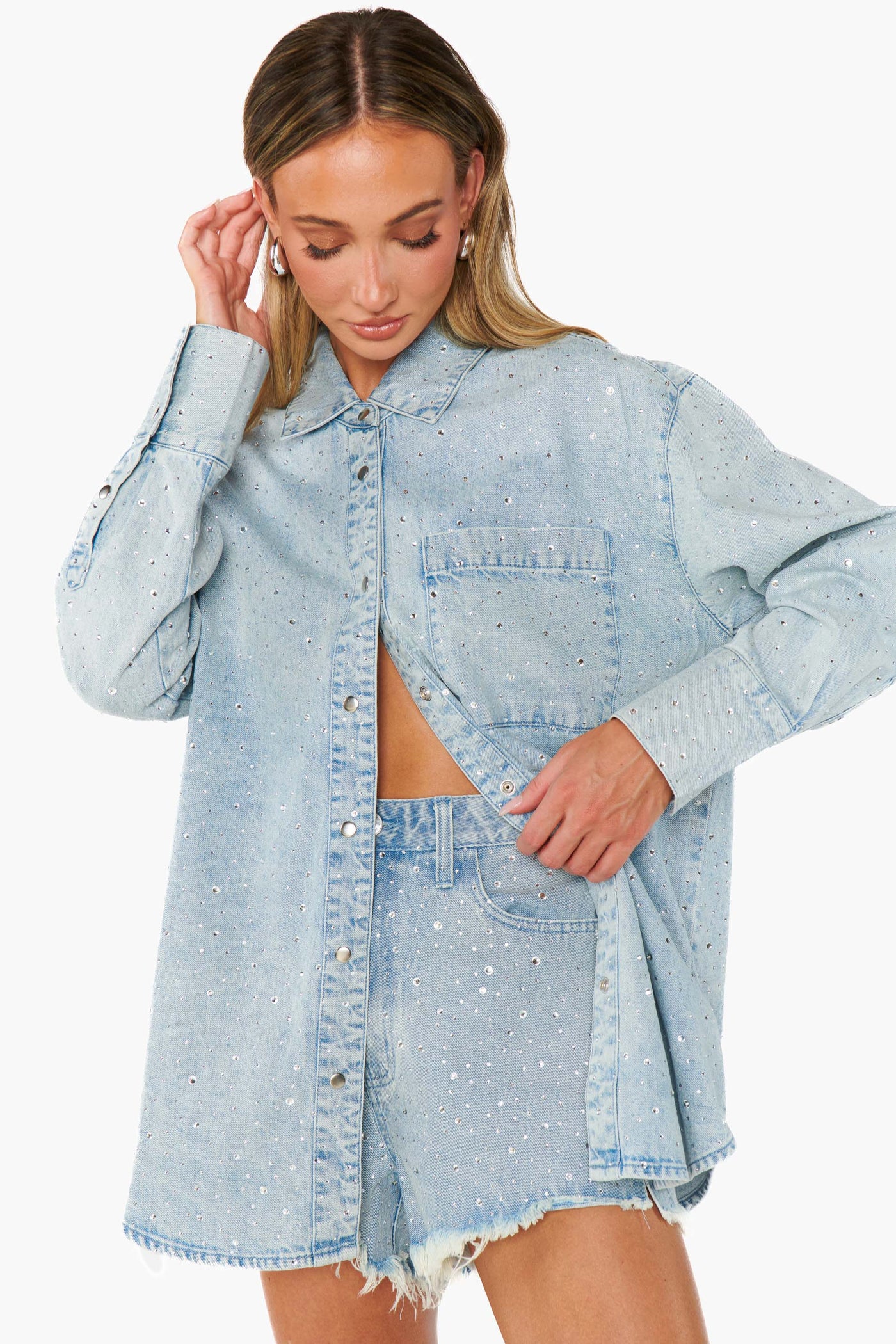 Lincoln Shirt Jacket | Embellished Light Indigo