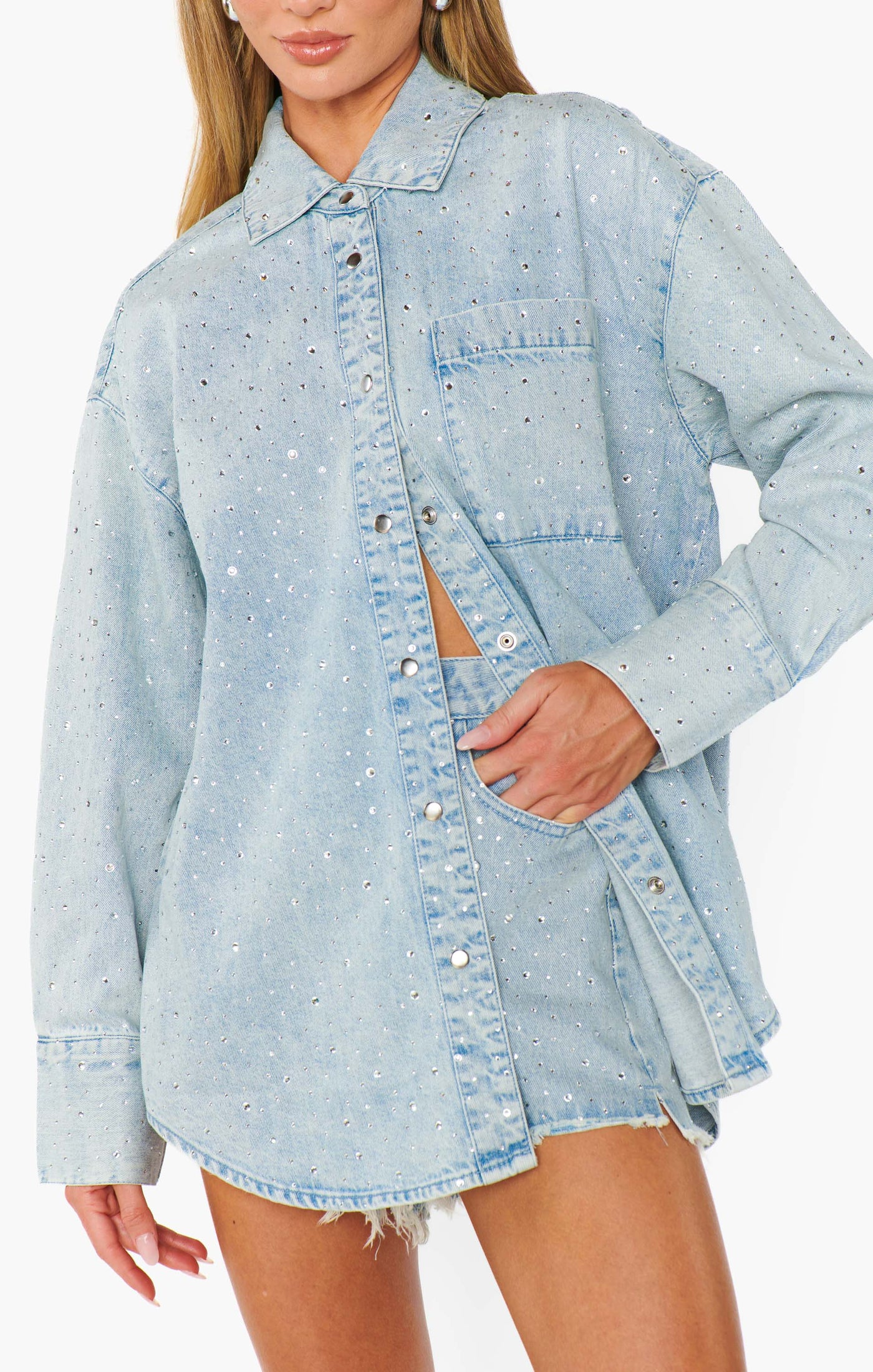 Lincoln Shirt Jacket | Embellished Light Indigo