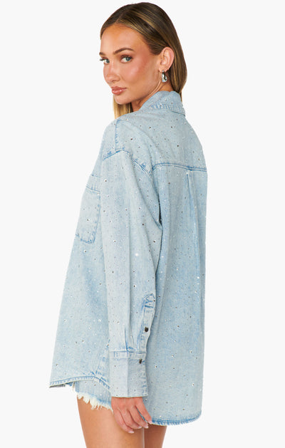 Lincoln Shirt Jacket | Embellished Light Indigo