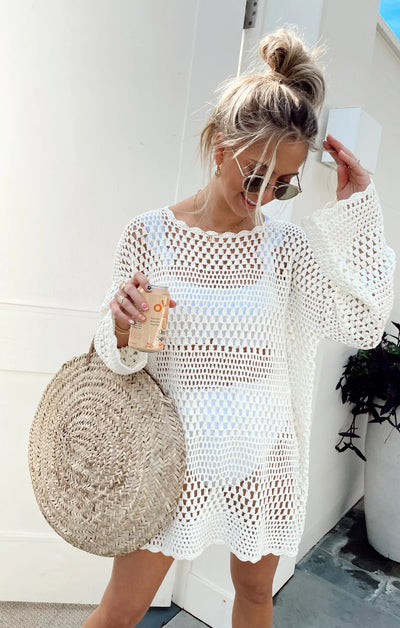 Paula Pullover | White Crochet