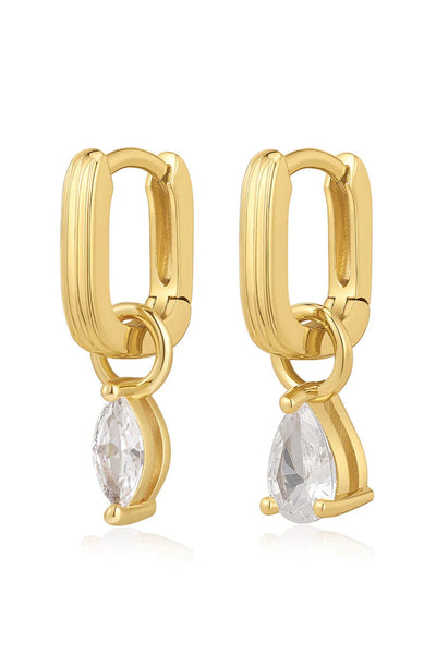 Mini Ridged Chain Link Stone Huggies | Gold