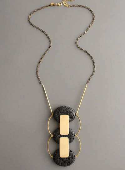 Lava Stone Necklace | Brass Chain