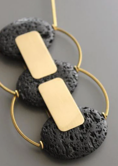 Lava Stone Necklace | Black Chain