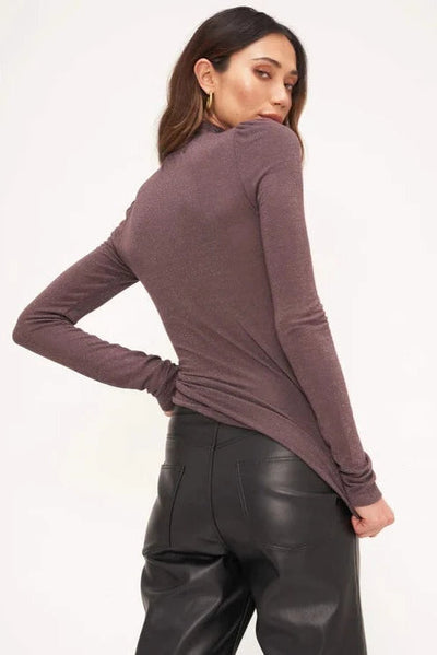 Hanson Lurex Mock Neck Long Sleeve | Rich Mocha