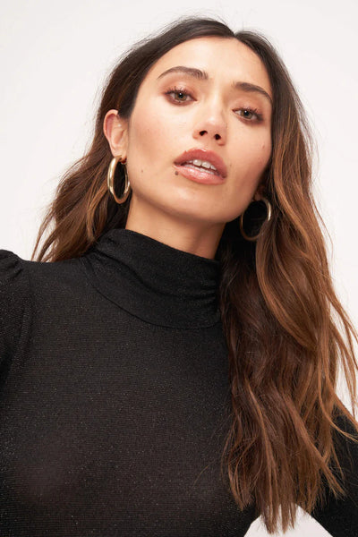 Hanson Lurex Mock Neck Long Sleeve | Black